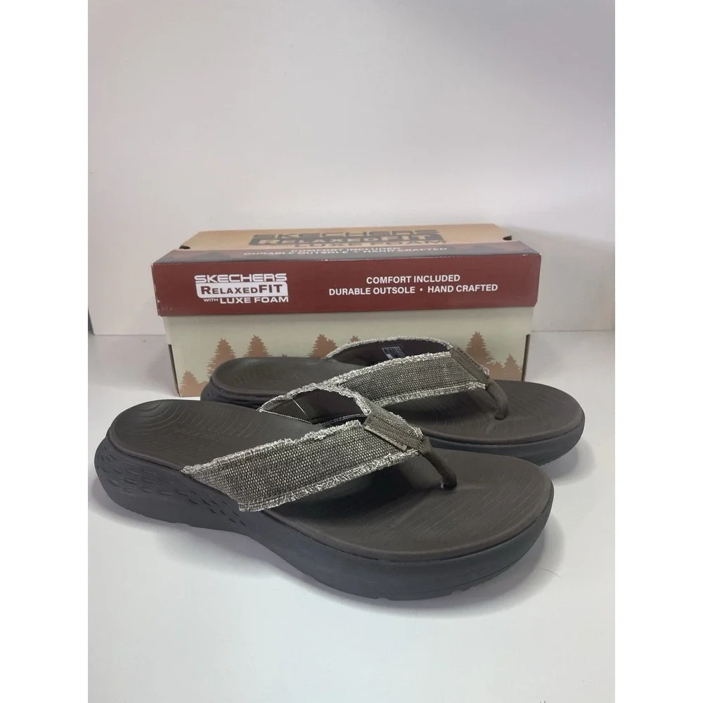 Skechers Luxe Foam Sandals Chocolate Relaxed Fit Vegan Gino Flip Flop Men's Sz 8